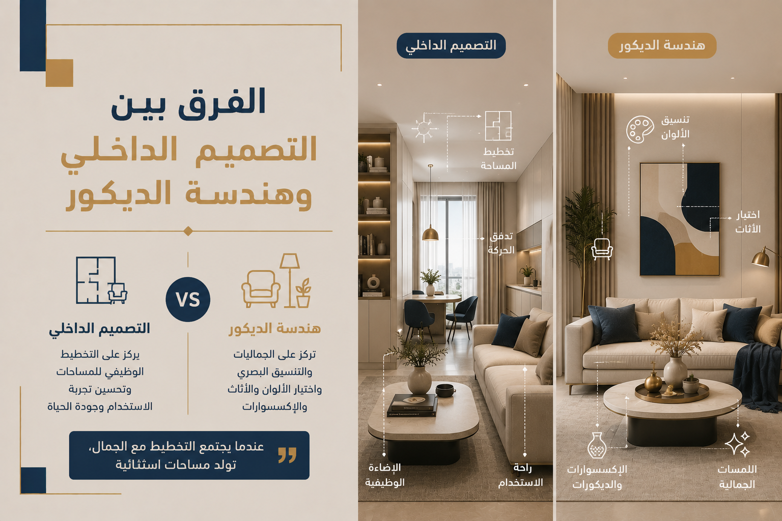 الفرق بين التصميم الداخلي وهندسة الديكور